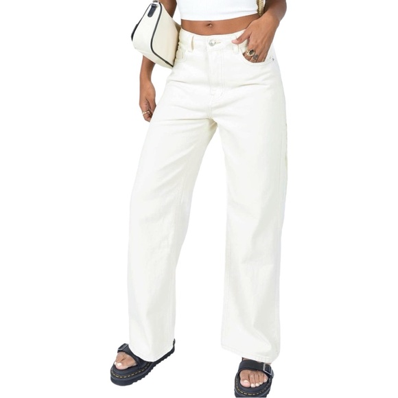 Princess Polly Denim - Princess Polly Denim Hailie Jeans Cream Wide Leg Non-Stretch in Size US 4